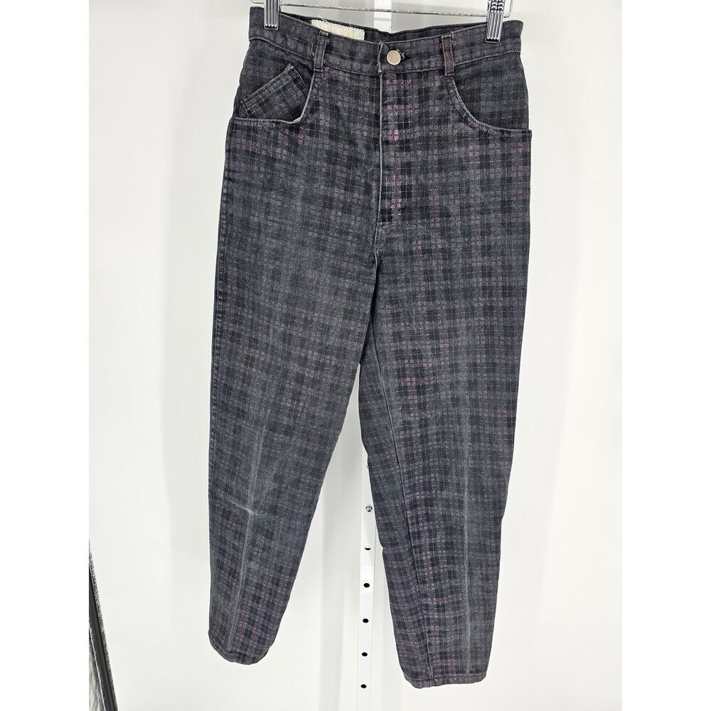 Vtg 1990s POWER Womens Sz 10 High Waist Tapered Jeans Purple Black Plaid